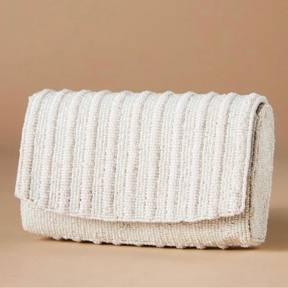 Anthropologie Handbags - Anthropologie White Beaded Clutch